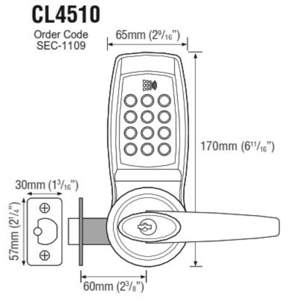 SEC1109 CODELOCKS CL4500 Series Standalone Smart Code Lock